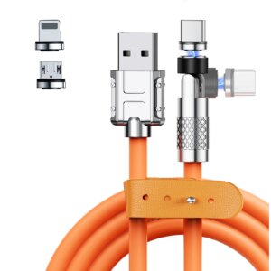 Oatsbasf 3 in 1 Magnetic Fast Charge Cable 540° Rotating 3A PD Fast Charge Cable for  iPhone Type C Micro USB Universal Device