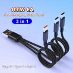 3-In-1 240W Fast Charge Data Cable Usb/Type-C to Type-C For Samsung S24 Xiaomi Huawei Tablets Laptops All Type-C USB Data Cord