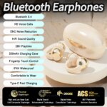 TWS Earbuds Ear Clip Bluetooth Earphones 28H Playtime ENC Noise Cancelling IPX4 Waterproof Hands-Free for iOS/Android - Apricot