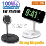 Magnetic Wireless Charger Stand 100W 2 in 1 Phone Charging Station Dock For iPhone 16 15 14 13 12 Pro Max AirPods Fast Charging