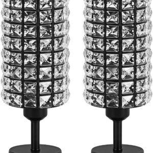 Elegant Crystal Table Lamps Set of 2 Black Modern Bedside Lamp Small Decorative Nightstand Lamp Black Desk Lamp for Living Room