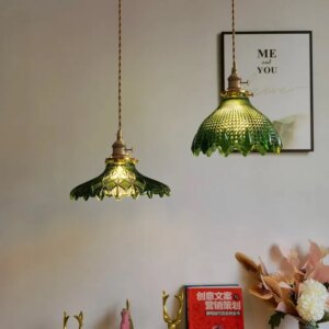 Multi-style Green Glass Pendant Light Vintage Light Fixtures with Glass Lampshade Modern Chandelier Lamp for Kitchen Island Home