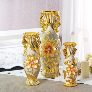 Europe Gold-Plated Ceramic Large Vase Home Decor Creative Design Porcelain Decorative Flower Vase For Wedding Decoration