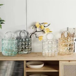 Purse Vase Handbag Vase Clear Wide Mouth Glass Bag Flower Pot Aquatic Plant Fish Tank Garden Office Wedding Home Table Decor