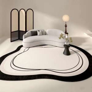 VIKAMA Minimalist Line Design Faux Wool Rug - Ultra-Thin, Stain-Resistant, Non-Slip Carpet for Bedside & Living Room, Soft Mat