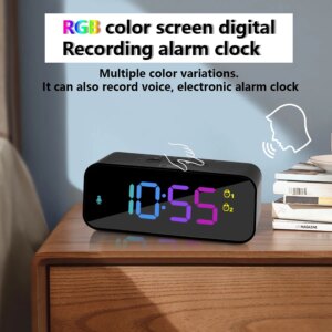1pc new RGB color large screen digital recording clock, can record three kinds of sound alarm, sleep mode, voice control mode, t