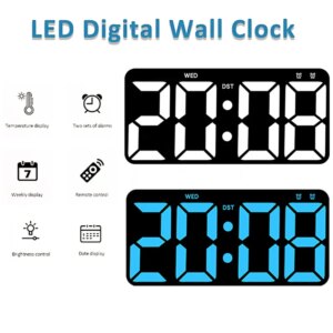 LED Digital Wall Clock Temperature Date Time Display Alarm Clock Remote Control Adjustable Brightness Countdown Electronic Clock