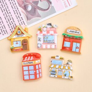 Simulation Coffee House Burger House Library Figurine Flatback Resin Craft Diy Decoration Accessories Modern Building Statue