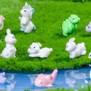Kawaii Mini Resin Cartoon Animal Unicorn rabbit dinosaur turtle Figurines Home Decor DIY Crafts Accessories