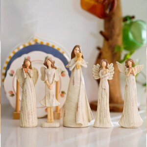 Nordic Creative Retro Angel Figure Sculpture Model Ornaments Resin Statue Home Office Desktop Decoration Modern Art Crafts Gifts