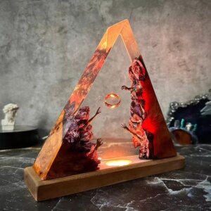 Ring Resin Wooden Night Light Figurine Model Ornament Toy Collection Home Decoration Give for Friends Birthday Christmas Gifts
