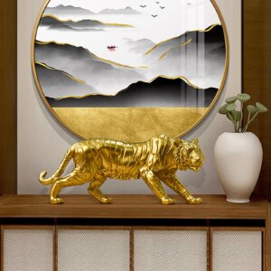Resin Tiger Casting Animal Figurine Christmas Gift Gold Modern Tiger Sculpture Artworks Collectibles for Home Living Room Decor