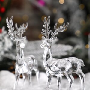 Plastic Crystal Deer Figurines Transparent Reindeer Desktop Ornament Christmas Decoration Desk Accessories Furniture For Display