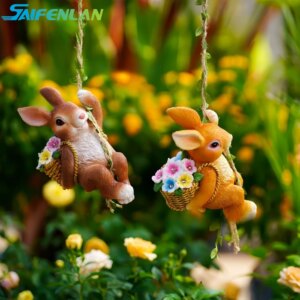 Climbing Statues Resin Rabbit Solar Light Waterproof Hanging Bunny Figurine for Easter Yard Garden Wall Balcony Tree Decoration