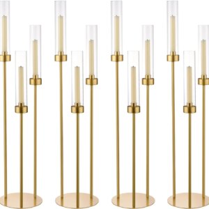 4pcs Gold Candelabra 3 Arm Hurricane Candle Holders Centerpiece for Table Centerpiece Party Decorative Candlestick Holder