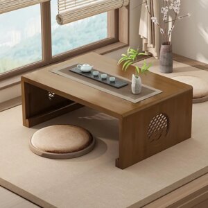 Japanese Floor Table Folding Coffee Low Foldable Bamboo Versatile Solid, Wood Japanese Tea Low Coffee, Portable for Living Room