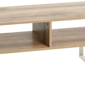 Jamestown TV Stand Coffee Table with Rectangular Storage Compartments Coastal Oak Rustic Wood Grain and White Metal