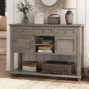 Vabches Console Table for Hallway Wood Entryway Table with 3 Storage Drawer&Sliding Barn Doors 47'' W Console Table for Entryway