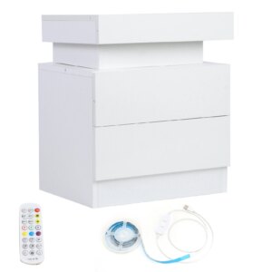 Bedside Table Large Capacity RGB Light Storage Nightstand Cabinet with 2 Drawers for Bedroom LED Storage Nightstand