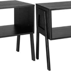 Bedside Tables, Stackable Bamboo Nightstands, Bamboo Side Tables for Bedroom & Living Room, End Table Night Stands, Set of 2, Bl