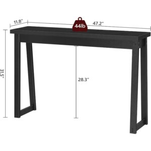 47.2'' Console Table for Entryway, Black Sofa Table Narrow Long, Behind Couch Table, for Living Room, Foyer, Corridor