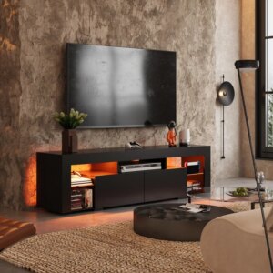 GALAXHERO TV Stand for 60 to 70 Inch TV Entertainment Center with LED Lights 2 Drawers Modern TV Console Large Media Cabinet