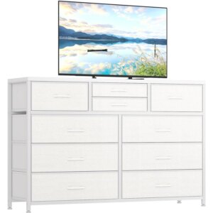 Dresser for Bedroom TV Stand for 55” TV Entertainment Center Chest with 10 Drawers Storage Organizer Unit for Hallway Entryway