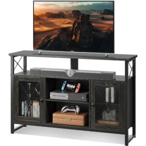 TV Stand 55 inch TV,Tall Entertainment Center with Storage, Farmhouse Industrial TV Console for Bedroom Living Room, Charcoal