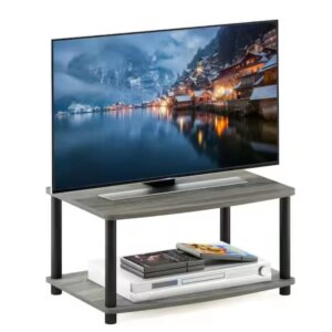 24 in. Amber Pine/Black Wood TV Stand Fits TVs Up to 24 in. with Open Storage; Easy Assembly and No tools required.