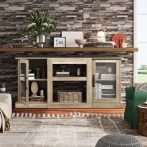 GALAXHERO TV Stand for 65 Inch TV Retro TV Console Cabinet with Storage and Open Shelves Entertainment Center for Living Room