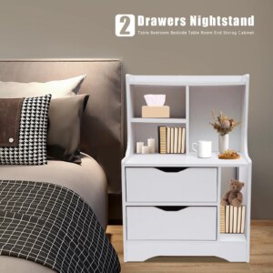 2-Drawer Bedroom Bedside Table Multifunctional Storage Cabinet Nightstand