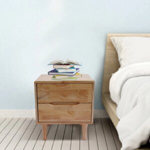 2 Drawers Wood Nightstands Mid Century Modern Handle Side Table Bedroom Storage Drawer Bedside End Table 17.52*15.75*19.49inch