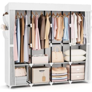 Portable Closet for Hanging Clothes 67 Inch Wide Large Capacity Portable Wardrobe Closet with Cover, 4 Storage Shelves and 4 Ha