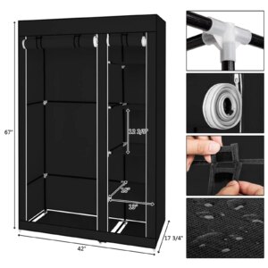 67" Portable Clothes Closet Wardrobe with Non-woven Fabric and Hanging Rod Quick and Easy To Assemble ,Wardrobes
