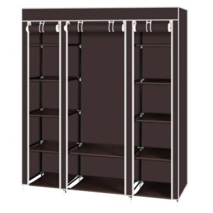 69" Portable Clothes Wardrobe Storage Organizer with Non-Woven Fabric Quick and Easy To Assemble Extra Strong and Durable Dark