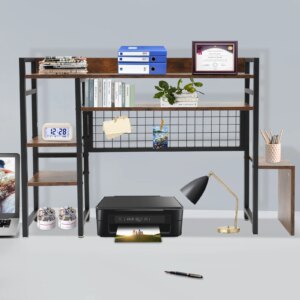 Rustic Desktop Bookshelf, Adjustable and Sturdy with Back Grid and Wide Baffle, Space-saving Organizer for Books and Office