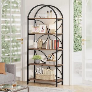 5-Tier Bookshelf, 75 Inch Tall Arched Bookcase Shelf ,Open Standing Display Rack for Bedroom, Living Room, Home Office