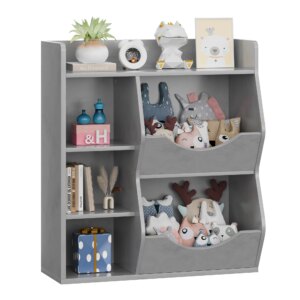 3-Tier Toy Storage, Bookshelf Double Side Toy Shelf, 5 Compartment Bookshelf, Organizer and Storage Bins for Toys and Books