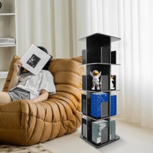 4-Tier Rotatable Bookshelf 360° Rotating Standing Bookcase Small Corner Display Bookcase