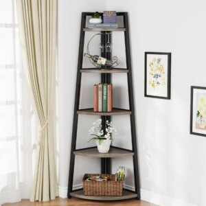 Tribesigns 70 inch Tall Corner Shelf, 5 Tier Industrial Corner Bookshelf Bookcase Industrial Corner Ladder Shelf Plant Stand