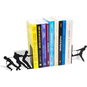 Bookshelf Organizer with tug-of-war theme - Steel bookshelf book organization, decorating project home