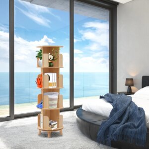 4-Tier Rotatable Bookshelf 360° Display Floor Standing Bookcase Storage Rack Multifunctional Bookshelf Organizer