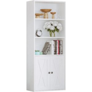 Industrial Bookshelves and Bookcases with Doors 11.8 in Depth Floor Standing 5 Shelf Display Storage Shelves Bookcase Home Deco