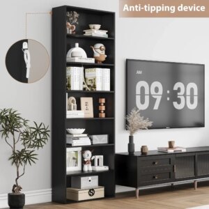 7-Tier Bookshelves, Freestanding Display Storage Shelves, 82" Tall Bookcases for Bedroom, Living Room, Home Office, Black