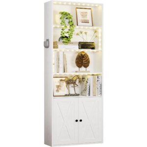 Tall Bookcase with LED Lights, 70 in Industrial Bookshelf Display Shelf Floor Standing for Home Office, Living Room, Bed Room