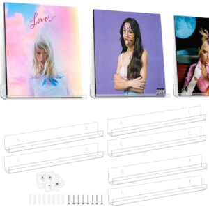 12" Floating Shelves for Vinyl Record,Clear Acrylic Wall Shelf Room Decor for Book,Picture,Makeup Storage and Organization