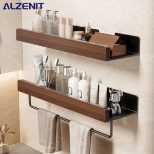 Walnut Bathroom Shelf Wall Mounted Solid Wood Storage Organizer for Toilet Vanity Bathroom Decor Rack Accessories