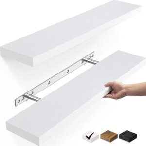 Floating Shelves, 22.5" Wall Mounted Rustic Wood Shelves for Bathroom, Bedroom, Living Room, Kitchen, Office,  (White, Set of 2)
