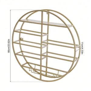 Gold Wall Mounted Wine Shelf, Round Hanging Wine Display Rack Wine Bottle Organizer Floating Storage Shelf For Bar Kitchen