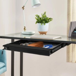 Sliding Pull-out Drawer Slides Out Tray Drawer Storage Organizer Under Desk for Paper Pencil Stationery for Home Office Black
